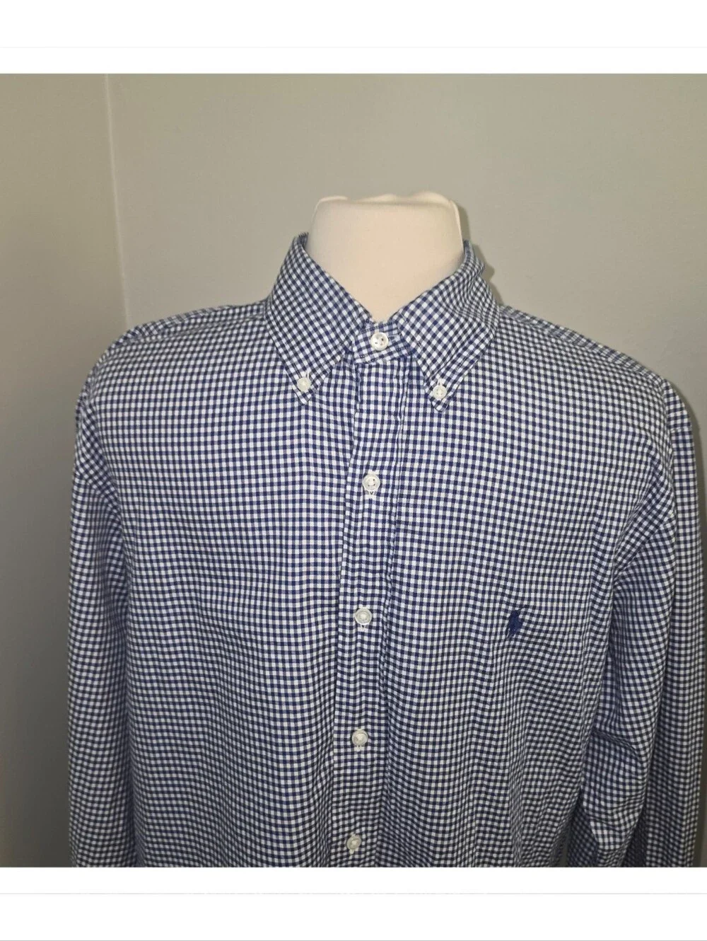 Ralph Lauren Men’s 16.5 Blue Check Long Sleeve Button Down Shirt Classic Fit